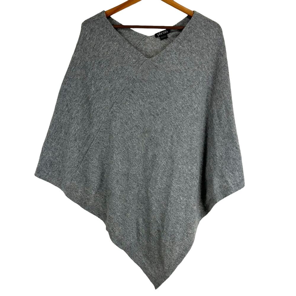 Phenix NWT 100% Cashmere Poncho One Size Gray Wrap Asymmetric Shrug Shawl Cozy